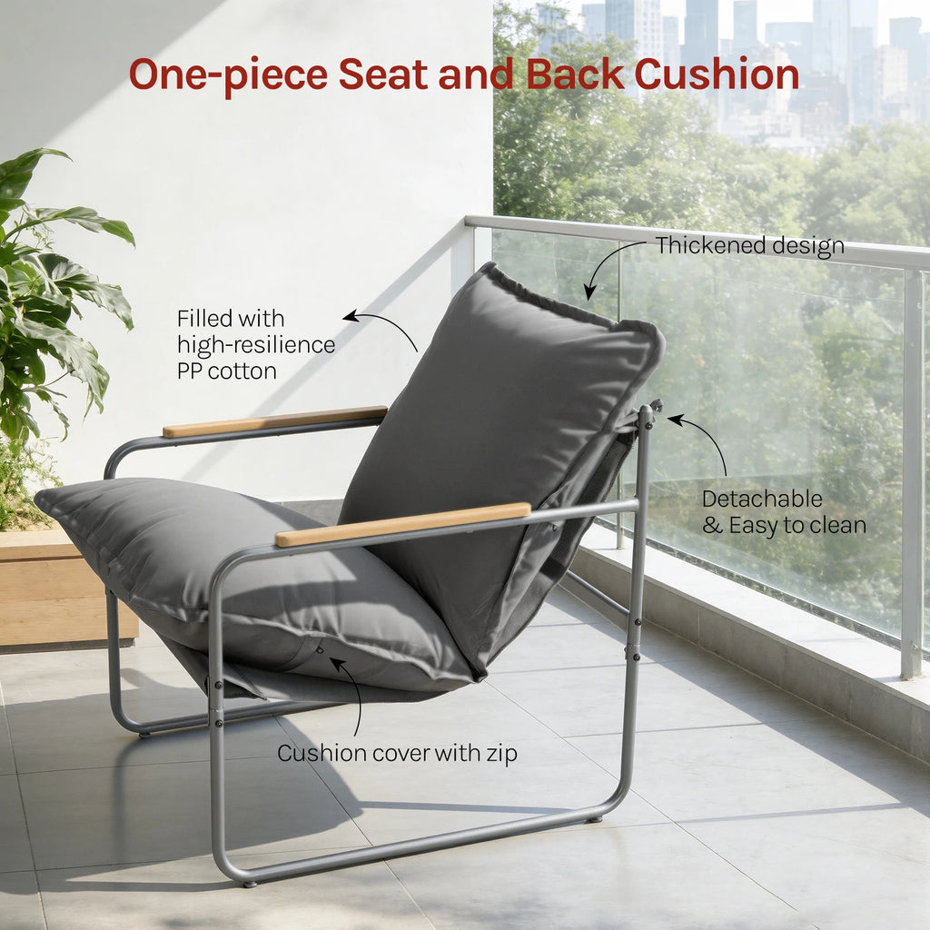 WOLTU Ergonomic Square Glass Top Table and 2 Armchairs with Cushion Seat Metal Frame Garden Furniture Set for Garden Balcony