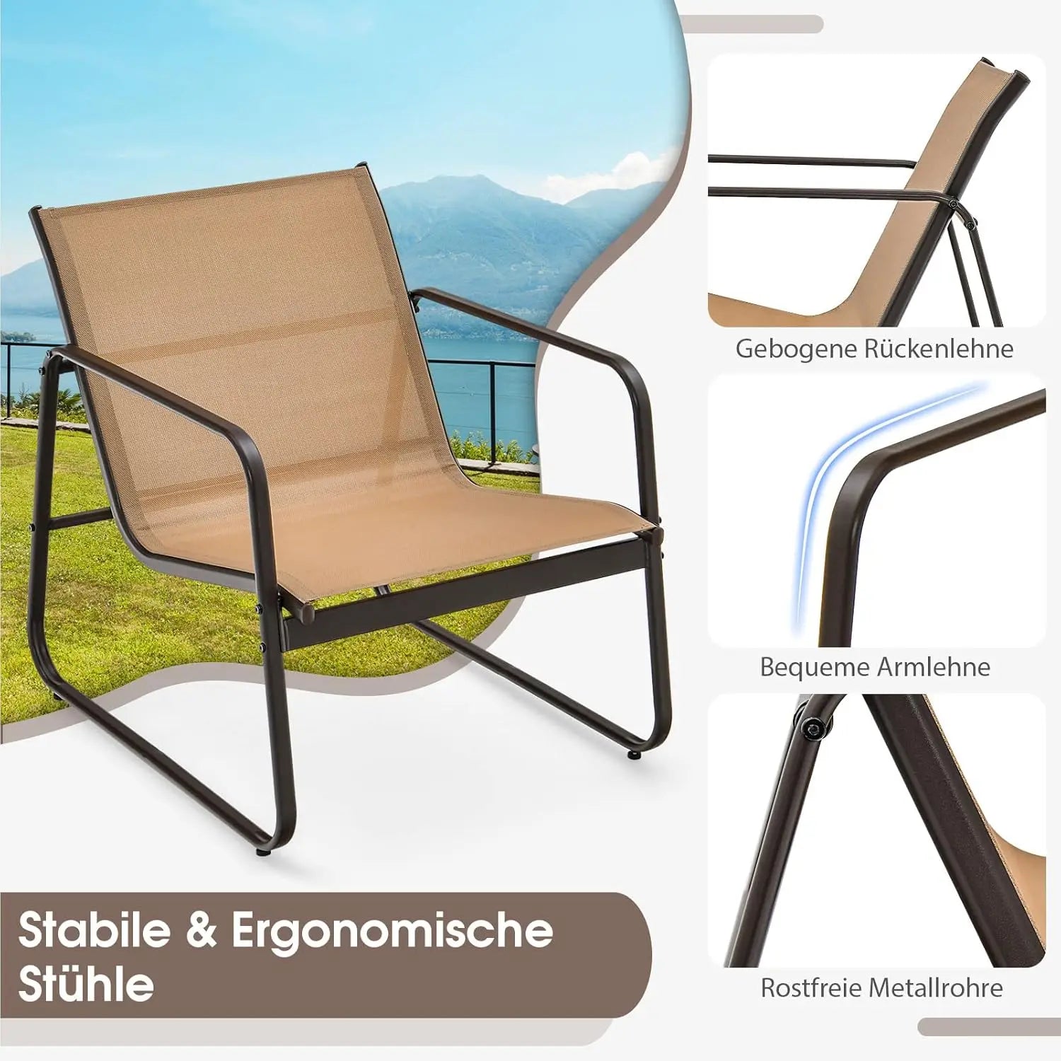 3-Piece Garden Furniture Set, Balcony Set with 2 Chairs and Table,Balcony Furniture with Breathable Fabric,Patio Furniture