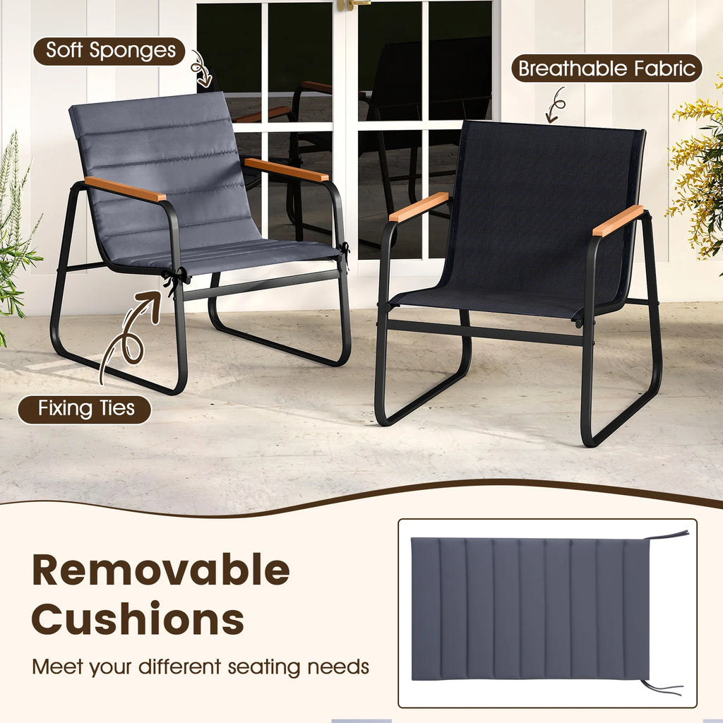 3 Pieces Patio Bistro Set, Outdoor Fabric Conversation Set with Cushions and Tempered Glass Coffee Table