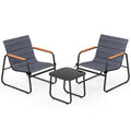 3 Pieces Patio Bistro Set, Outdoor Fabric Conversation Set with Cushions and Tempered Glass Coffee Table