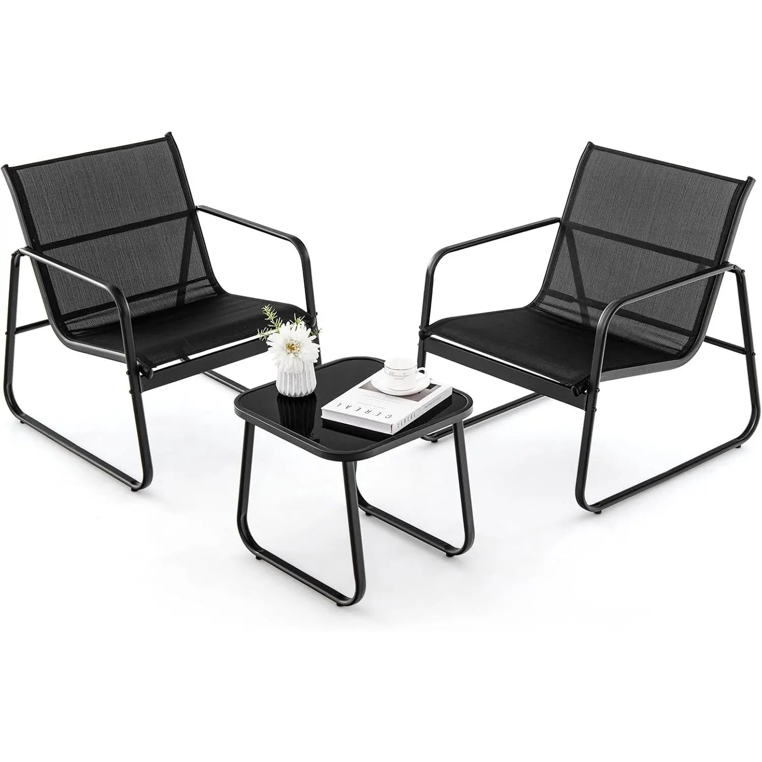 3-Piece Garden Furniture Set, Balcony Set with 2 Chairs and Table,Balcony Furniture with Breathable Fabric,Patio Furniture